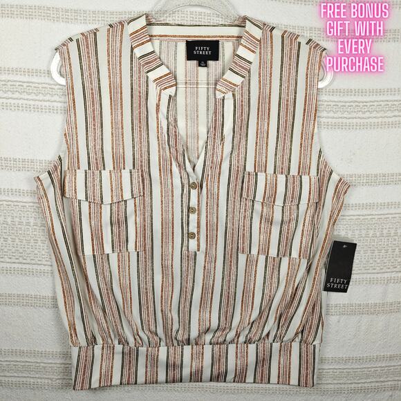 Fifty Street Striped Sleeveless Blousey Tank Top Career Work Shirt XL NWT - Picture 1 of 9